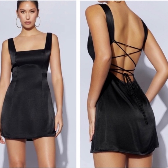 Meshki Dresses & Skirts - Meshki Carina Tie Back Black Mini Slip Dress
